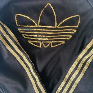 Adidas track jacket black gold sparkle women medium